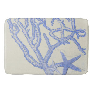 Tapis De Bain Plage Vie Corail bleu Starfish sur Crème