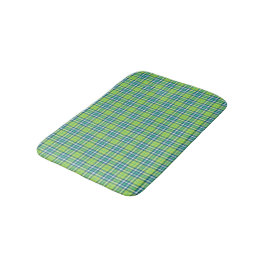 Tapis De Bain Plaid blanc, turquoise et vert citron vert