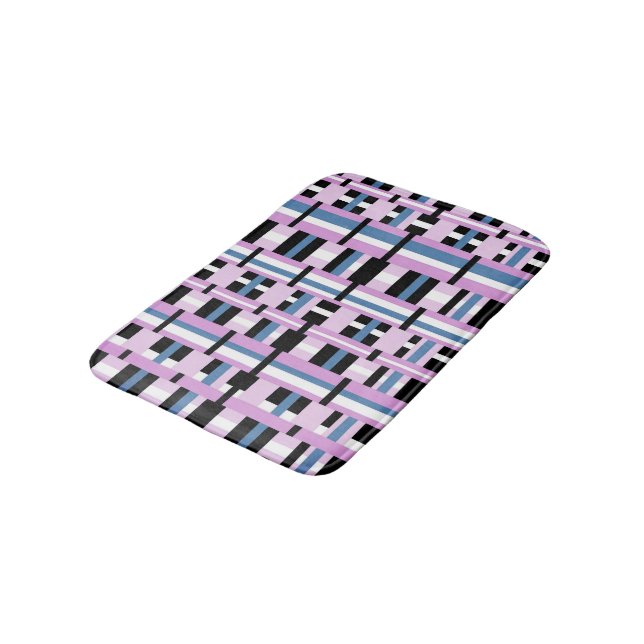 Tapis De Bain Plaid en bleu ardoise, orchidée, noir & blanc (Angle)