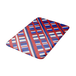 Tapis De Bain Plaid en diagonale rouge, blanc et bleu