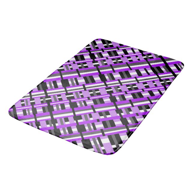 Tapis De Bain Plaid en diagonale violet, noir et gris (Angle)
