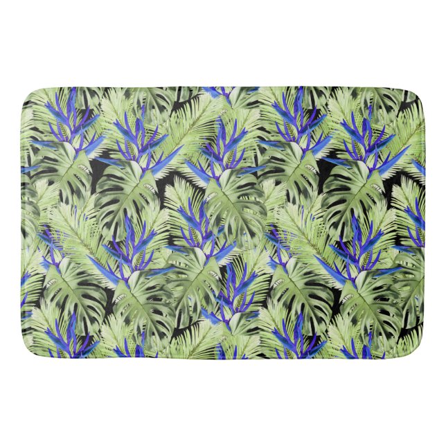 Tapis De Bain Plantes tropicaux verts et bleus (Devant)