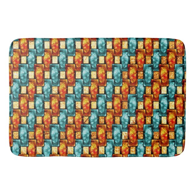 Tapis De Bain Plaques rectangulaires sculptées et tachées, cyan  (Devant)
