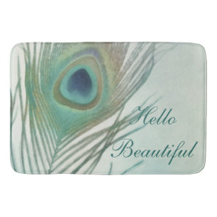 Tapis De Bain Plume de paon bohème chic aquarelle personnalisé