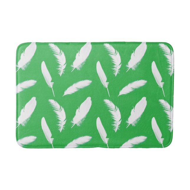 Tapis De Bain Plumes blanches sur Jade Green (Devant)