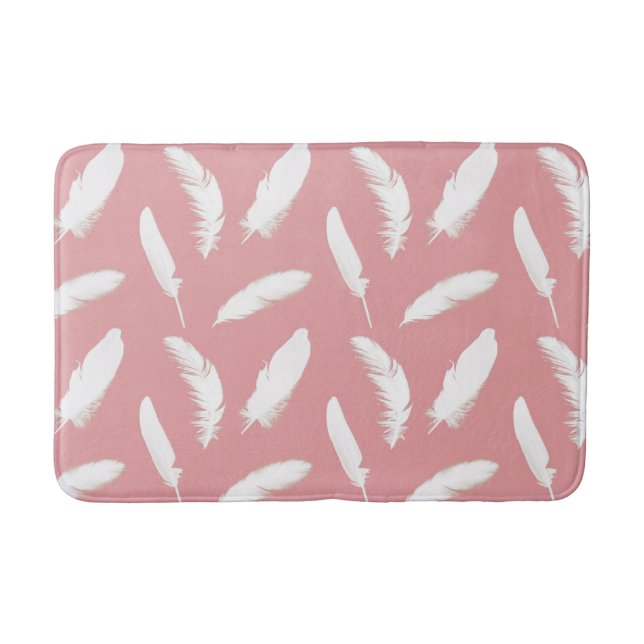 Tapis De Bain Plumes blanches sur rose coquille (Devant)