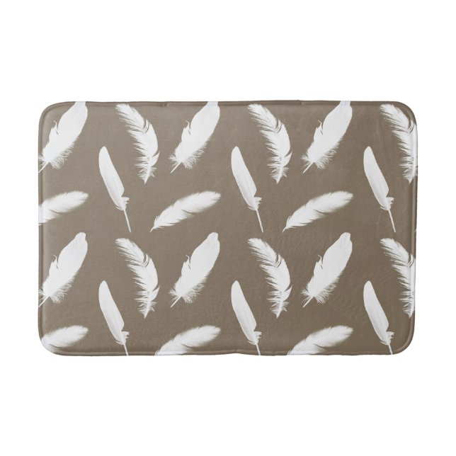 Tapis De Bain Plumes blanches sur taupe Tan (Devant)