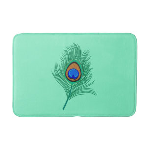 Tapis De Bain Plumes de paon turquoise sur Aqua clair
