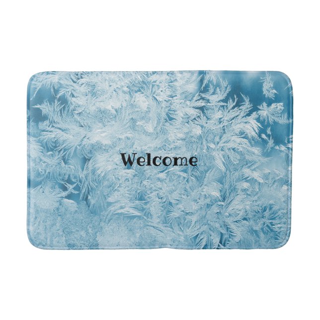 Tapis De Bain plumes et flocons bleus abstraits (Devant)