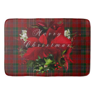 Tapis De Bain Poinsettia de plaid de Noël