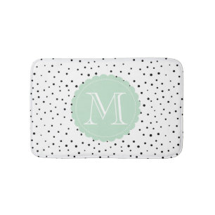 Tapis De Bain Points Confetti Noir & Blanc Mint Monogramme Mat d