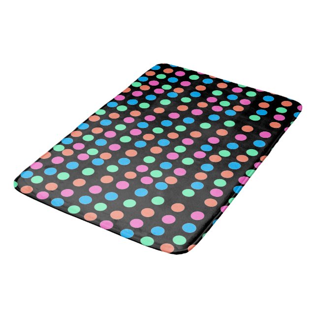 Tapis De Bain Points Pastel Printemps sur Noir (Angle)