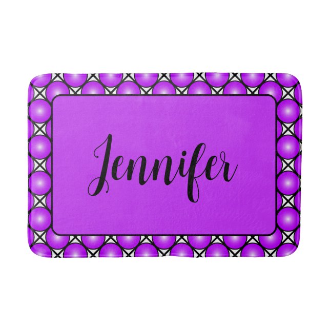 Tapis De Bain Points rose magenta Noir Blanc treillis Nom du Mot (Devant)