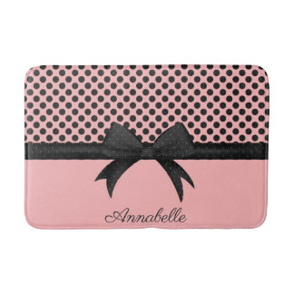 Tapis De Bain Points roses noirs et ruban
