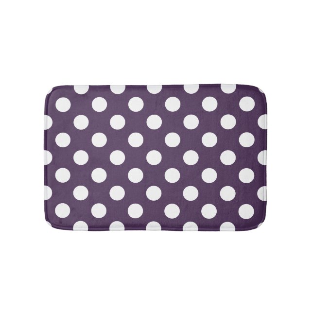 Tapis De Bain Pois blancs sur prune violette (Devant)