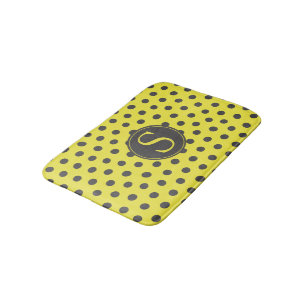 Tapis De Bain Pois jaune et gris avec le monogramme fait sur
