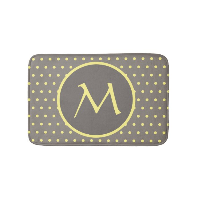 Tapis De Bain Pois jaune monogrammé gris (Devant)