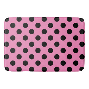 Tapis De Bain Pois noirs en rose