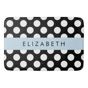 Tapis De Bain Pois noirs et blancs, pointillés, Votre nom