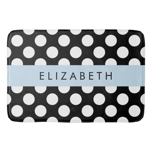 Tapis De Bain Pois noirs et blancs, pointillés, Votre nom (Devant)