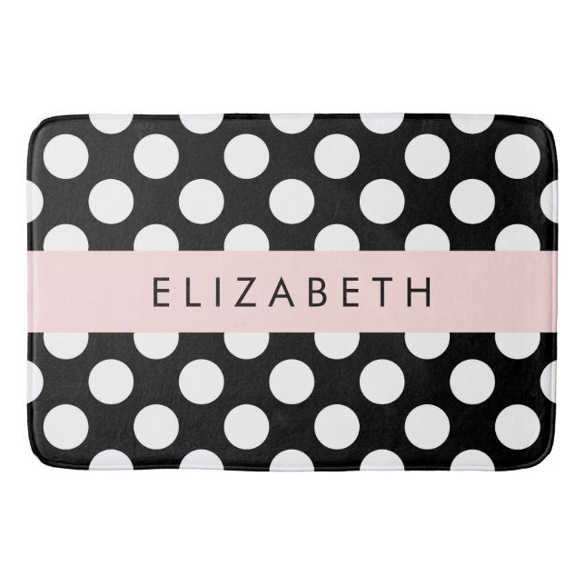 Tapis De Bain Pois noirs et blancs, pointillés, Votre nom (Devant)