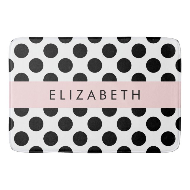 Tapis De Bain Pois noirs et blancs, pointillés, Votre nom (Devant)