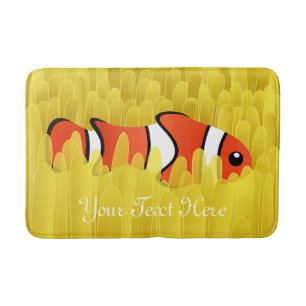 Tapis De Bain Poisson clown mignon et belle anémone de mer Jaune