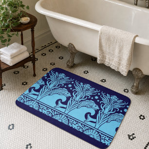 Tapis De Bain Poisson et fleurs Art Nouveau stencil frise motif