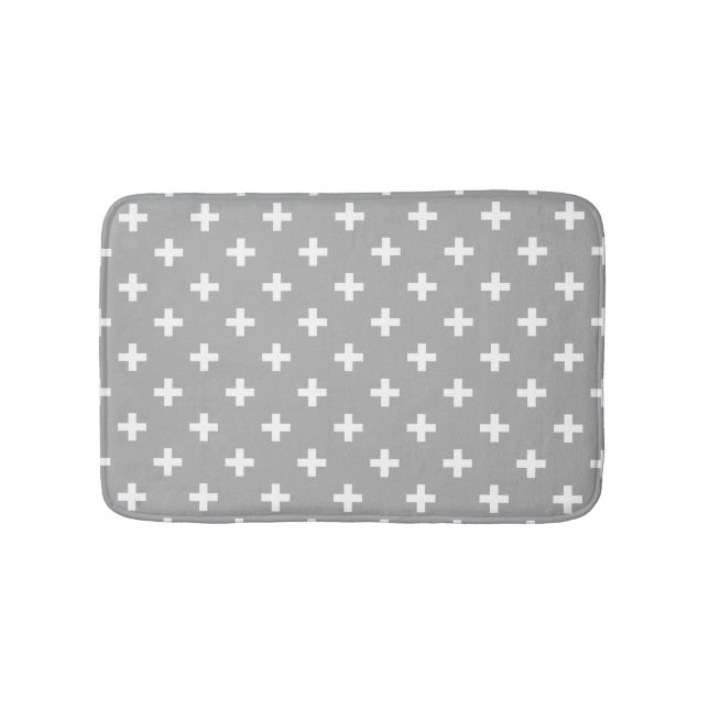Tapis De Bain Polka blanche croise sur gris (Devant)