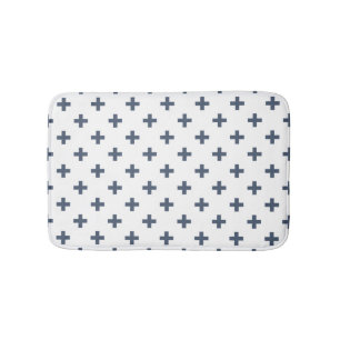 Tapis De Bain Polka gris-bleu croise sur blanc
