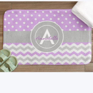 Tapis De Bain Polka Gris Violet Point Chevron