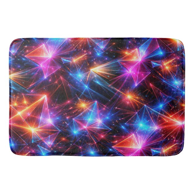 Tapis De Bain Polygone néon abstrait avec explosions (Devant)