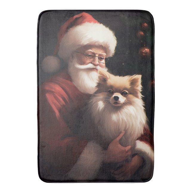 Tapis De Bain Poméranien avec Noël Festif du Père Noël (devant Vertical)
