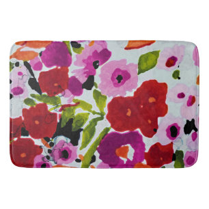 Tapis De Bain Pop de couleur vive Fleurs aquarelles à l'encre