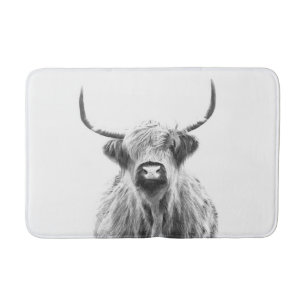Tapis De Bain Portrait d'animal de vache noir et blanc