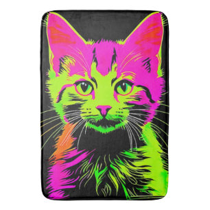 Tapis De Bain Portrait de chat au néon
