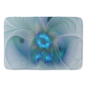 Tapis De Bain Position, Abstrait bleu turquoise fractal