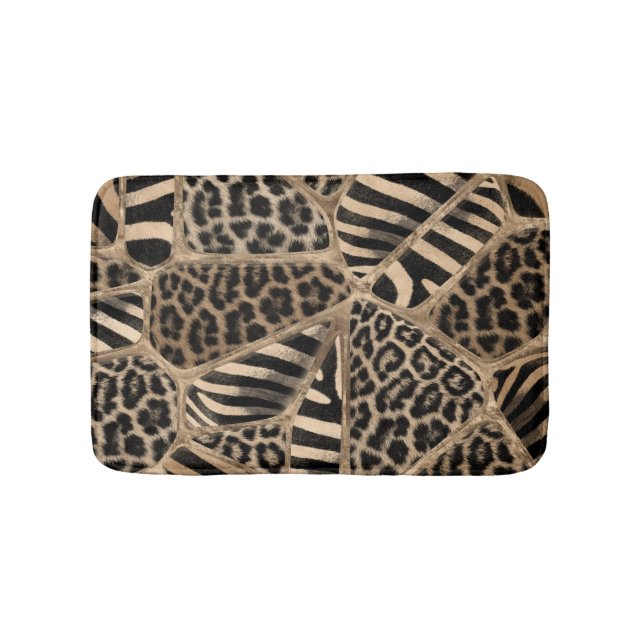Tapis De Bain Poster de animal - Leopard et Zebra - or pastel (Devant)