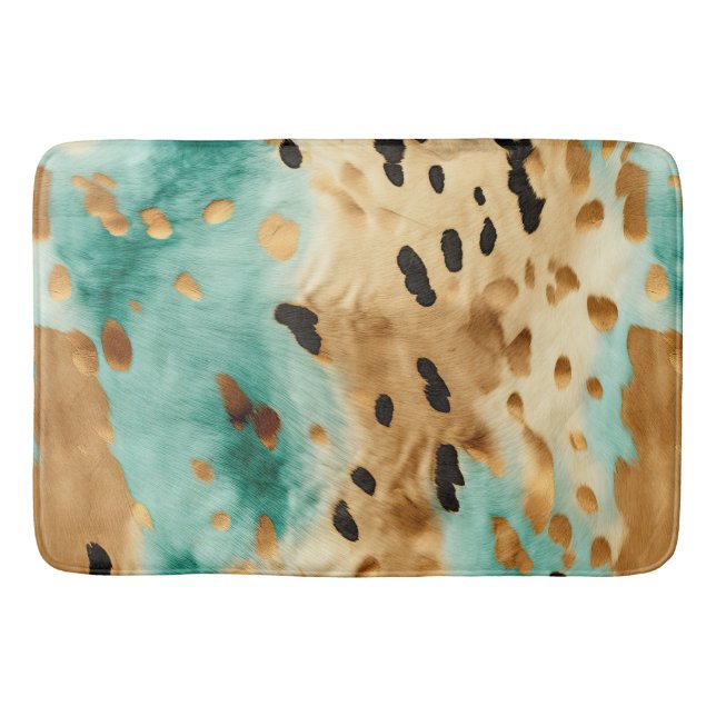 Tapis De Bain Poster de animal noir Turquoise or (Devant)
