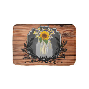 Tapis De Bain Pot de maçon rustique de tournesol