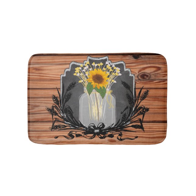 Tapis De Bain Pot de maçon rustique de tournesol (Devant)