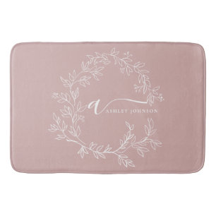 Tapis De Bain Poussière de rose poudrée Monogramme féminin écrit