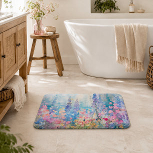 Tapis De Bain Prairie de fleurs sauvages aux aquarelles pastel