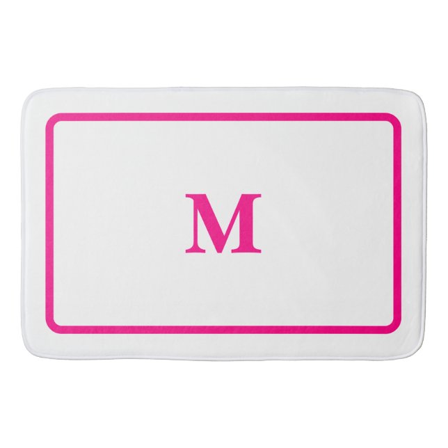 Tapis De Bain Preppy Hot rose Élégant minimal encadré initial (Devant)