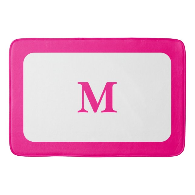 Tapis De Bain Preppy Hot rose Élégant minimal encadré initial (Devant)
