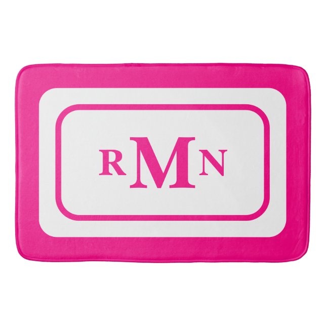 Tapis De Bain Preppy Hot rose Élégant minimal moderne Monogramme (Devant)
