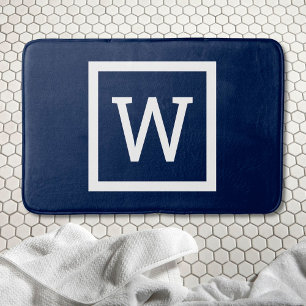 Tapis De Bain Preppy Moderne Monogramme bleu marine
