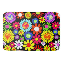 Tapis De Bain Puissance de fleur hippie de printemps rétro