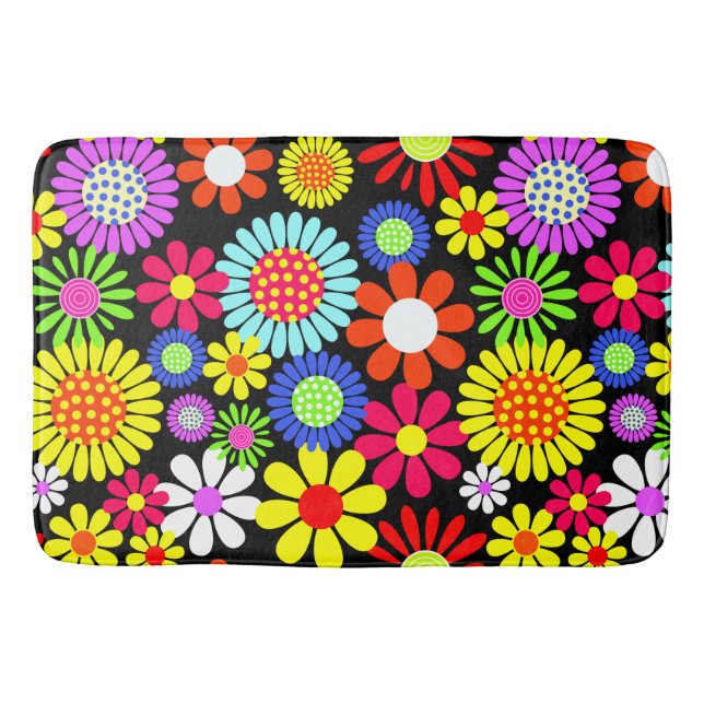 Tapis De Bain Puissance de fleur hippie de printemps rétro (Devant)