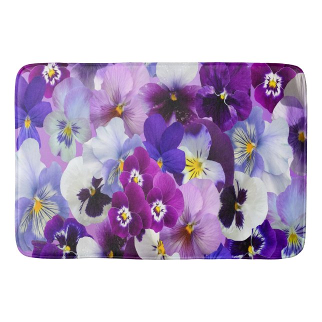 Tapis De Bain Purple Bleu Blanc Floral Fleurs Pansy (Devant)